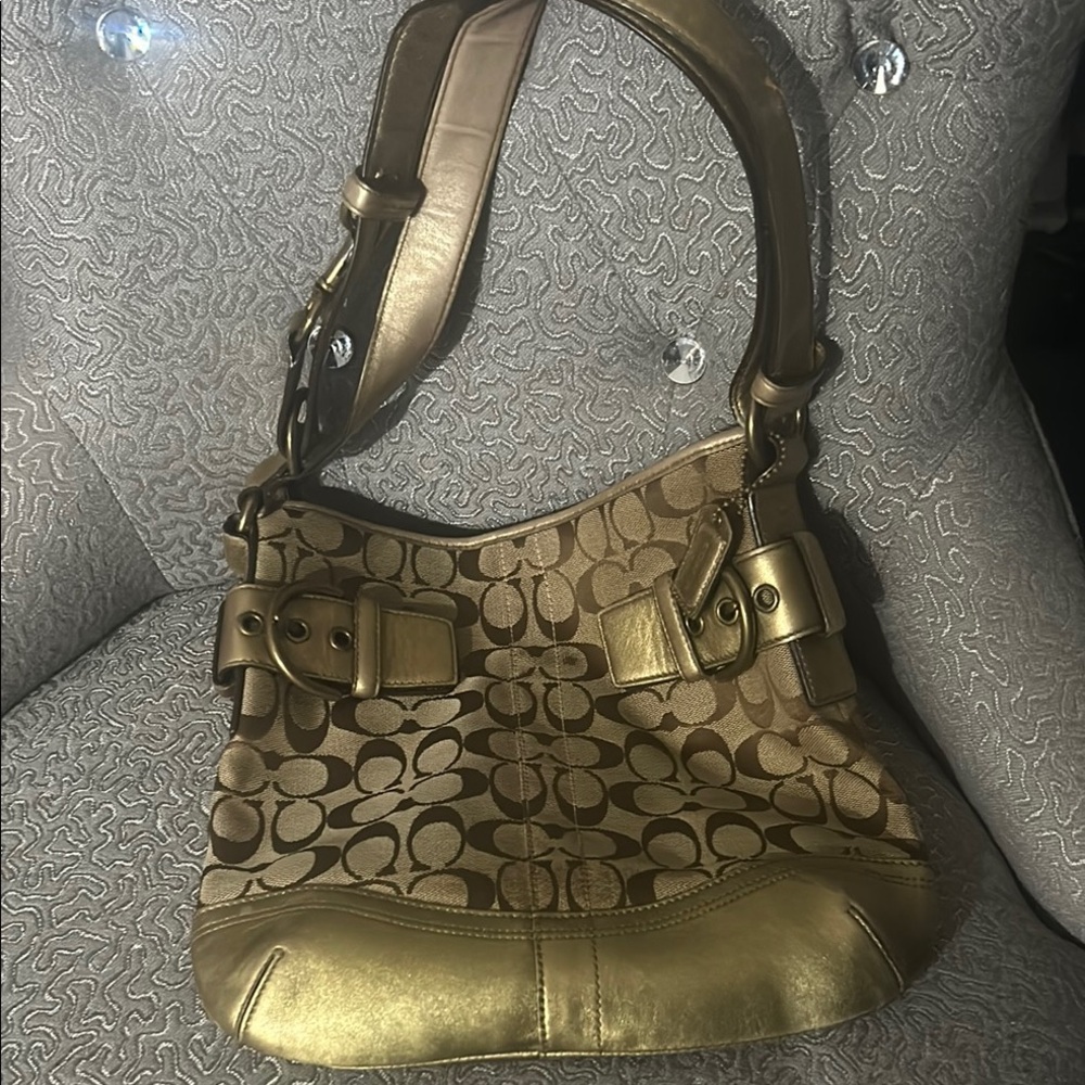 Vintage Coach bag Metallic Gold and Tan good condition adjustable strap